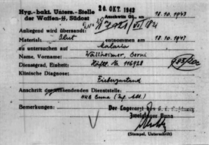 Das SS-Hygiene-Institut in Auschwitz untersuchte das Blut von Berni Wallheimer und stellte „keine Malaria“ fest